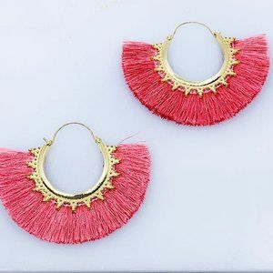 Pink and Gold Tassel Earrings